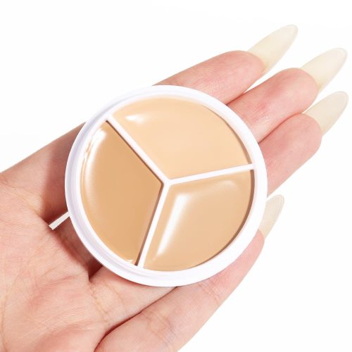 Tri Color Pot Concealer Full Coverage, Under Eye Brightener Color Correcting Concealer for Dark Circles, Foundation Contour Face Makeup Palette, Eye Ring Corrector de ojeras, 01
