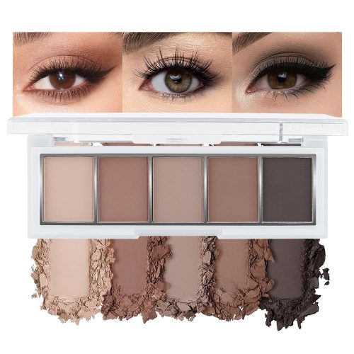 Neutral Nude Brown Eyeshadow Palette Makeup, 5 Colors Velvety Matte Finish, Cool-Toned Nude Taupe Eye Shadows, Natural Everyday to Eye Makeup Looks, for Brown Eyes Long Lasting Naturing-Looking 06#