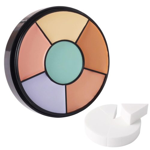 Face Color Correcting Palette, 6 Colors Correctors,Cream Concealer Camouflage Makeup Palette with 8 pcs White Makeup Sponges,Conceals Dark Circles, Blemishes, and Redness,Cruelty Free