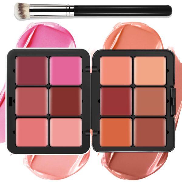 12 Colors Cream [Blush] Makeup Palette for Cheeks - Multi-functional Blush Makeup Palette with Brush, Natural Matte Long Wearing, Waterproof Blendable Face Makeup Palette (#01)