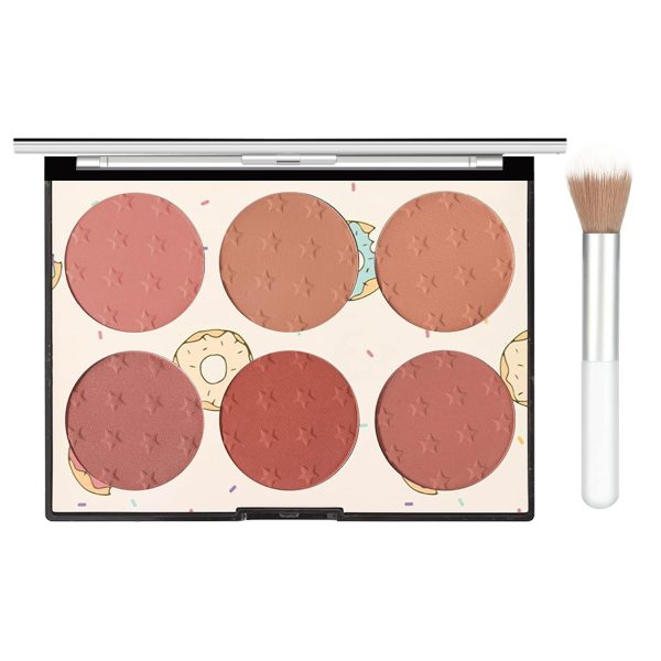 6 Colors Face Blush Palette, Matte Shimmer Blush Palette, Smooth Blendable Powder Blush, Contour Highlighter Blush Multiuse Makeup Palette-Set A