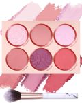 Matte Face Blush Palette with Brush-6 Colors Pink Purple Silky Mineral Blendable Blusher Contour Powder for Cheeks,Longlasting Facial Beauty Cosmetic,Women's Day Makeup Gift for Women Girl-Set 01