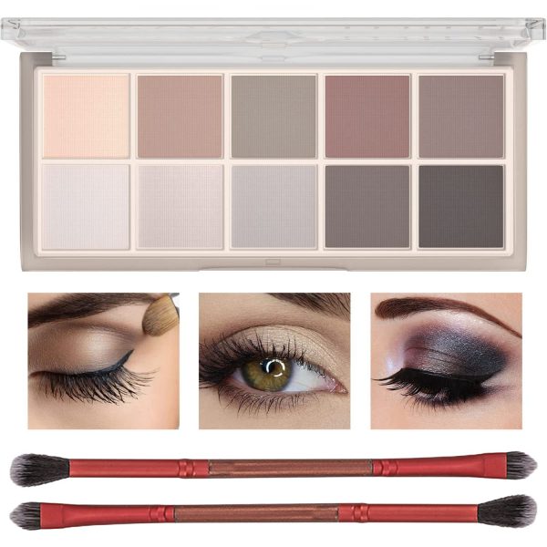 10 Colors Eyeshadow Palette Makeup, Matte Naked Eye Shadow,High Pigmented, Naturing-Looking, Ultra-Blendable,Long Lasting High ​Pigmen with 2 Eyeshadow Brush(04#Cement color)