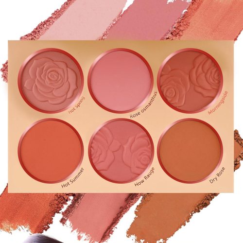 Matte Face Blush Palette with Brush-6 Color High Pigment Silky Mineral Blendable Blusher Contour Powder for Cheeks,Longlasting Facial Beauty Cosmetic,Women's Day Makeup Gift for Women Girl-Set 02