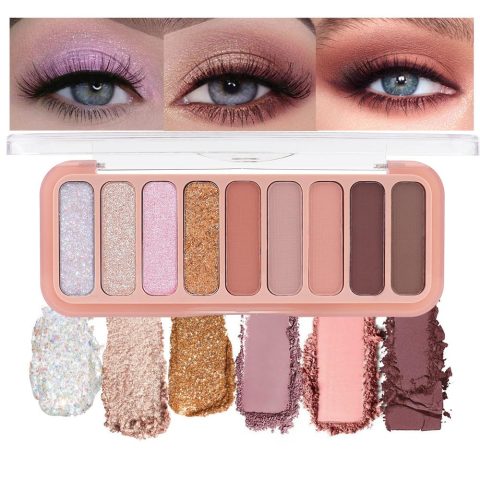 9 Colors Nude Purple Gold Warm Colorful Eyeshadow Makeup Palette,Matte Shimmer Neutral Bright Eye Shadow Naturing-Looking Long Lasting Waterproof Blendable Hypoallergenic Travel Size Gift Kit