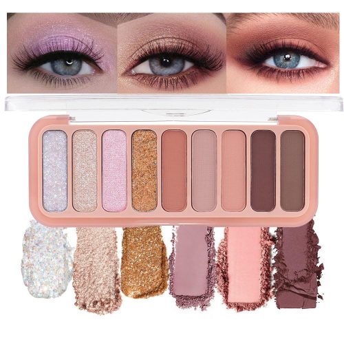9 Colors Nude Purple Gold Warm Colorful Eyeshadow Makeup Palette,Matte Shimmer Neutral Bright Eye Shadow Naturing-Looking Long Lasting Waterproof Blendable Hypoallergenic Travel Size Gift Kit
