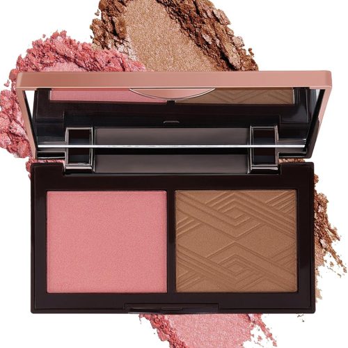 Face Bronzer Contour Blush Powder Palette-2 in 1 Cruelty-Free Buildable Facial Cheek Shimmer Blusher Contour Bronzing Pressed Powder,Blendable Makeup Palette,Women's Day Gift Set for Women-02