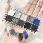 10 Color Eyeshadow Palette Makeup - Matte Shimmer Glitter Eye Shadow, Ultra-Blendable, High Pigmented, Black Gray Blue Smokey Eyeshadow Palette with Professional Brush