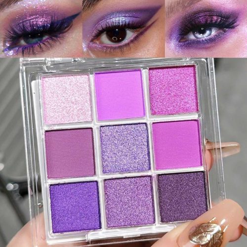 9 Colors Eyeshadow Palette - Purple Eyeshadow Theme, High Pigmented Blendable Matte & Glitter Shimmer Finishes, 24-Hour Long Lasting Eye Makeup for Christmas & Music Festivals(Purple)