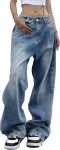 Women Wide Leg Jeans Mid-Low Waist Baggy Jeans Loose Boyfriends Jeans s Denim Pants