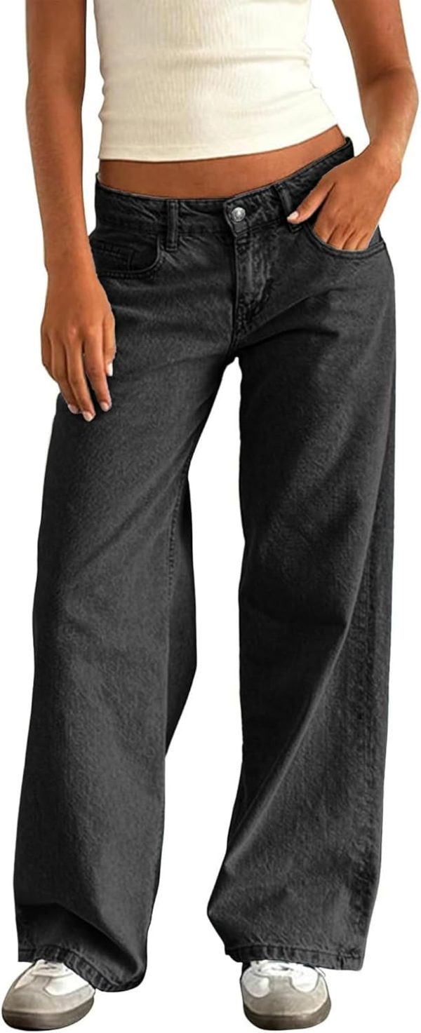 Women Low Waisted Baggy Jeans Wide Straight Leg Casual Loose Denim Pants  Trendy.