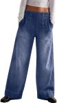 Women Wide Leg Jeans Soft Baggy Low Mid Rise Elastic Waist Pull On Denim Pants Trendy