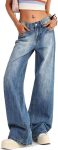 Women Low Rise Baggy Jeans  Wide Leg Denim Pants Casual Loose Straight Leg Boyfriend Jeans with Pockets