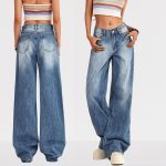 Women Low Rise Baggy Jeans  Wide Leg Denim Pants Casual Loose Straight Leg Boyfriend Jeans with Pockets