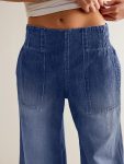 Women Wide Leg Jeans Soft Baggy Low Mid Rise Elastic Waist Pull On Denim Pants Trendy