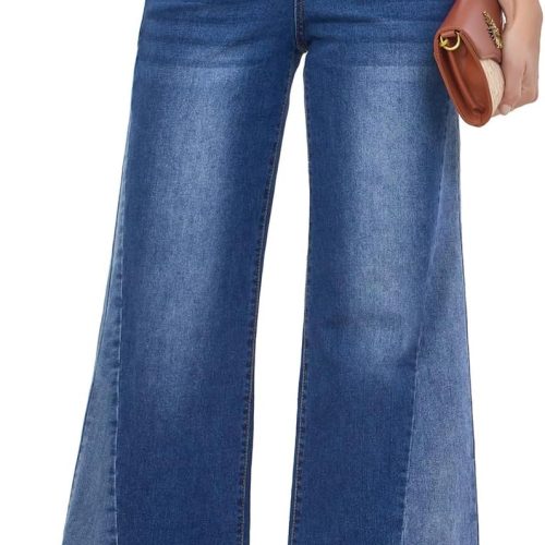 Women Wide Leg Jeans High Waisted Strechy Straight Baggy Jeans for Women Trendy Outfits Denim Pants with Patchwork
