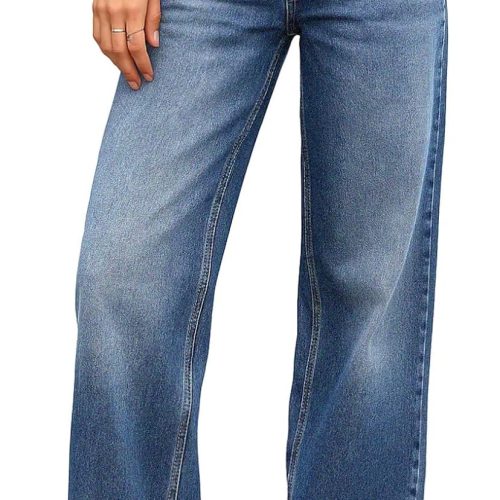 Women Low-Rise Baggy Jeans, High Stretchy  Wide Leg Jeans Boyfriend Straight Leg Denim Pants