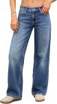 Women Low-Rise Baggy Jeans, High Stretchy  Wide Leg Jeans Boyfriend Straight Leg Denim Pants