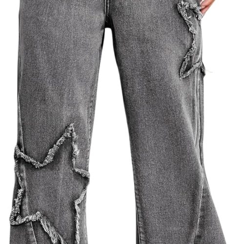 Women Wide Leg Denim Pants  Raw Edge Baggy Trousers High Waisted Boyfriend  Jeans Girls Fashion