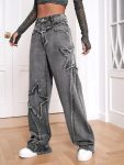 Women Wide Leg Denim Pants  Raw Edge Baggy Trousers High Waisted Boyfriend  Jeans Girls Fashion