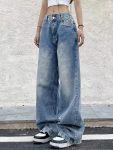 Women Wide Leg Jeans Mid-Low Waist Baggy Jeans Loose Boyfriends Jeans s Denim Pants