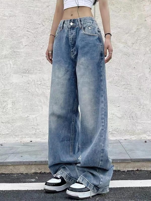 Women Wide Leg Jeans Mid-Low Waist Baggy Jeans Loose Boyfriends Jeans s Denim Pants