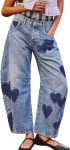Barrel Jeans Women Wide Leg Baggy Distressed Printed Boyfriend Horseshoe Denim Pants