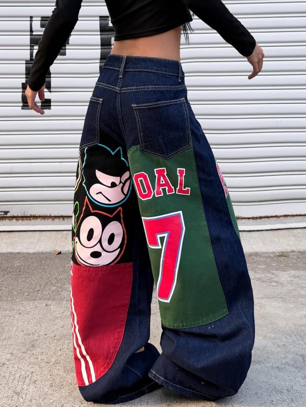 Women Wide Leg Baggy Jeans with Unique Graphic Digital Prints Trendy  Loose Fit Denim Baggy Pants Streetwear